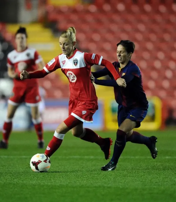 Framed Print : Sophie Ingle vs. Gema Gili: A Battle for Possession - Champions League Showdown between FC Barcelona and Bristol City Women's FC Framed Print : Sophie Ingle vs. Gema Gili: A Battle for Possession - Champions League Showdown between FC Barcelona and Bristol City Women's FC