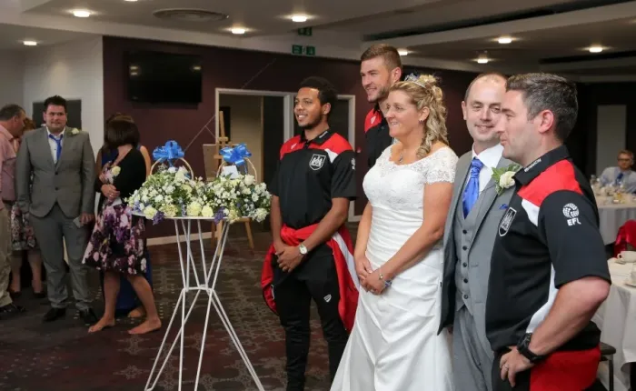 Framed Print : A Special Day at Ashton Gate: Mr. and Mrs. Kearney's Wedding Reception Amidst the Bristol City vs. Portsmouth Match