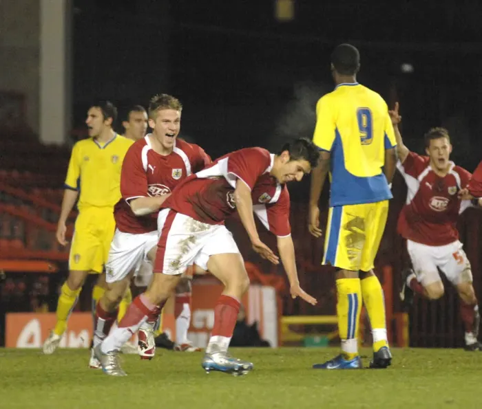 Framed Print : Stambolziev's Euphoric Moment: Bristol City U18s vs Leeds Utd U18s Framed Print : Stambolziev's Euphoric Moment: Bristol City U18s vs Leeds Utd U18s