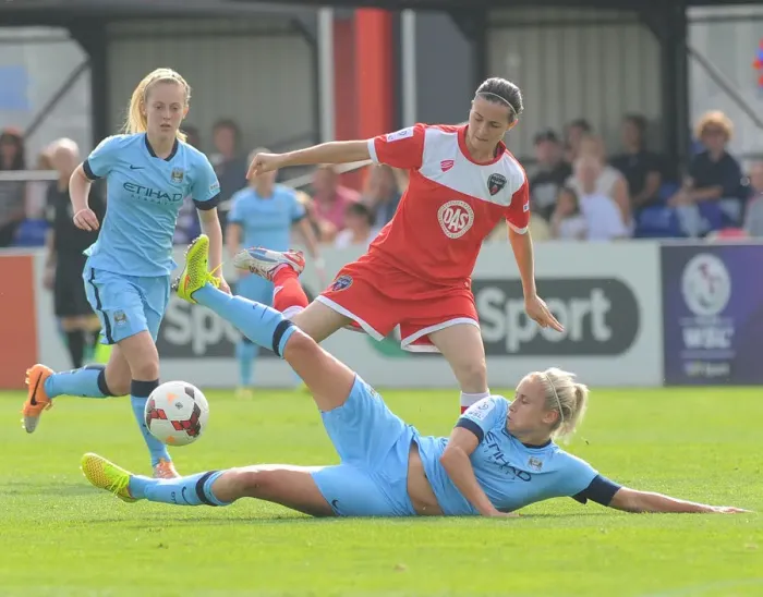 Framed Print : Steph Houghton Faces Off in Intense BAWFC vs Man City Ladies Clash