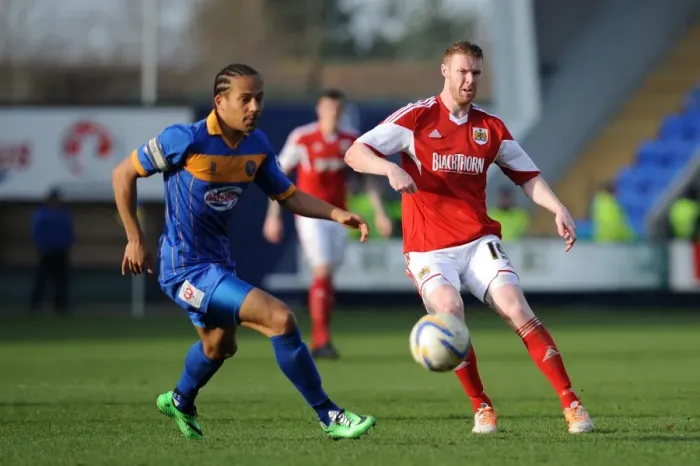 Framed Print : Stephen Pearson of Bristol City in Action against Shrewsbury Town, March 8, 2014