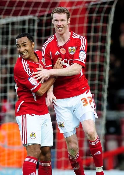 Stephen Pearson and Nicky Maynard: A Euphoric Celebration of Pearson's Debut Goal for Bristol City against Burnley, Championship 2011