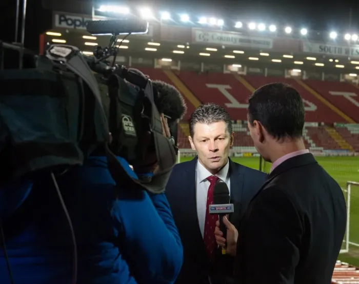Framed Print : Steve Cotterill, Bristol City Manager: Pre-Game Interview on Sky Sports HD (Bristol City vs Coventry City, 04 / 02 / 2014, Sky Bet League One)