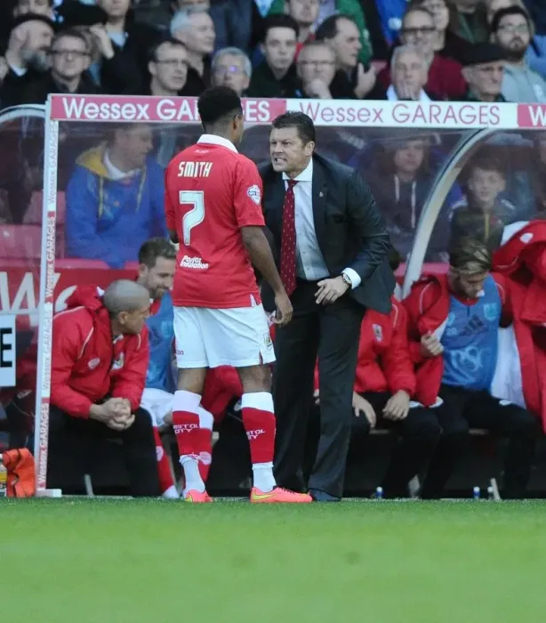 Framed Print : Steve Cotterill Coaches Korey Smith Before Scoring Free Kick for Bristol City