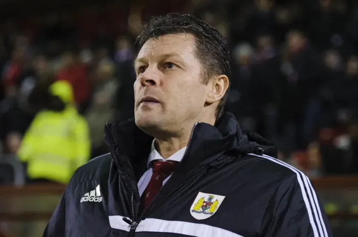 Framed Print : Steve Cotterill: Focused at the Helm - Bristol City Manager Watches Leyton Orient vs. Bristol City (2014)