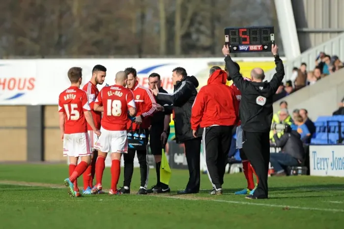 Framed Print : Steve Cotterill Gives Instructions to Bristol City Players During Substitution at Shrewsbury Town Game, March 8, 2014 Framed Print : Steve Cotterill Gives Instructions to Bristol City Players During Substitution at Shrewsbury Town Game, March 8, 2014