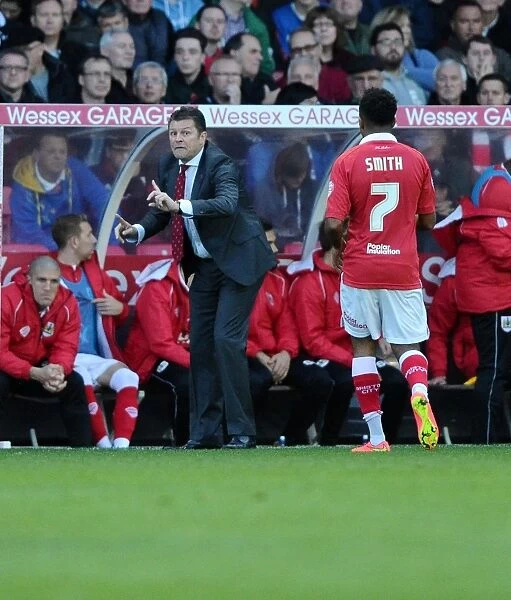 Steve Cotterill Gives Instructions to Korey Smith Before Scoring Free Kick: Bristol City vs Oldham Athletic, Sky Bet League One, 2014