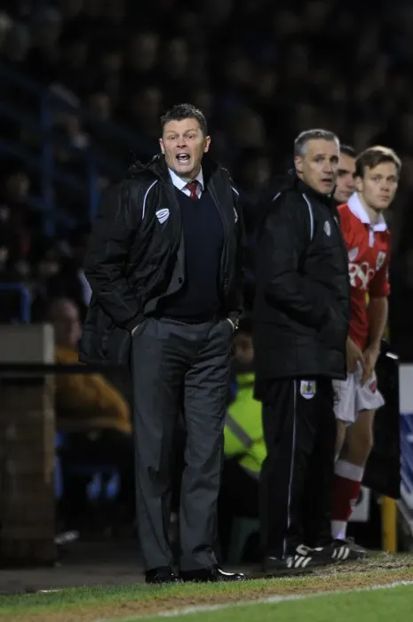 Framed Print : Steve Cotterill Guides Bristol City in Sky Bet League One Clash at Priestfield Stadium (December 2014)
