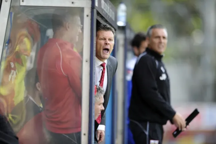 Framed Print : Steve Cotterill Guides Bristol City in Sky Bet League One Clash at Rochdale's Spotland Stadium (August 2014)