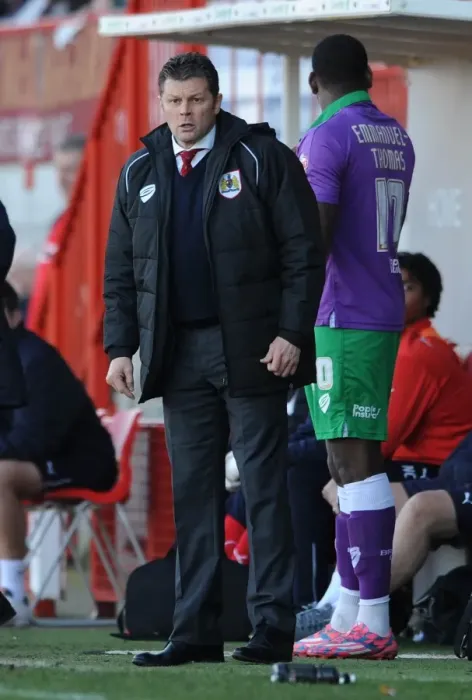 Framed Print : Steve Cotterill at the Helm: Bristol City's Manager in Action at Broadfield Stadium (07.03.2015)
