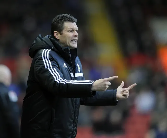 Framed Print : Steve Cotterill: Leading the Charge for Bristol City on the Football Field against Carlisle United, 2014