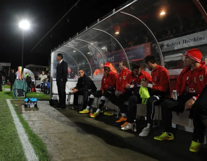 Framed Print : Steve Cotterill Leads Bristol City in Johnstone's Paint Trophy Clash Against Cheltenham Town, October 2014