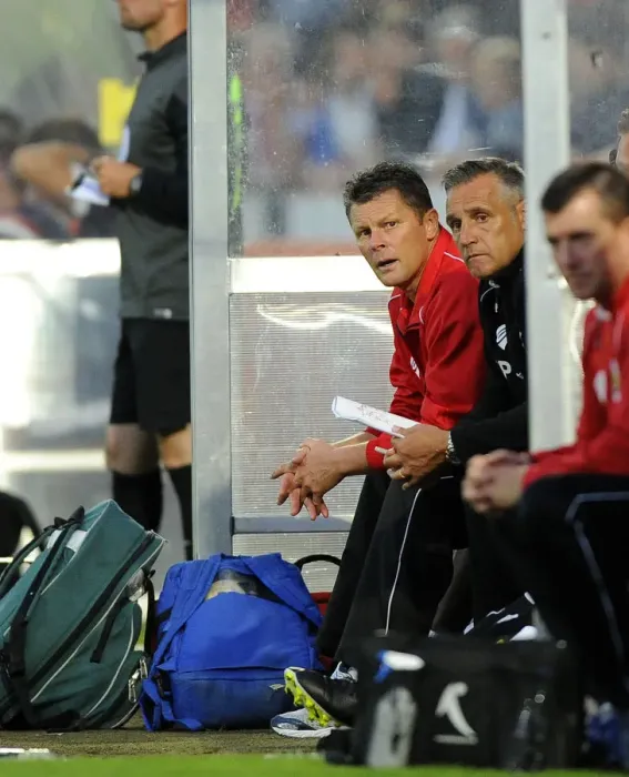 Framed Print : Steve Cotterill Leads Bristol City in Pre-Season Friendly against Cheltenham Town, July 2014 Framed Print : Steve Cotterill Leads Bristol City in Pre-Season Friendly against Cheltenham Town, July 2014