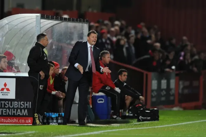 Framed Print : Steve Cotterill Returns: Manager's Emotional Reunion at Cheltenham Town During Bristol City Match