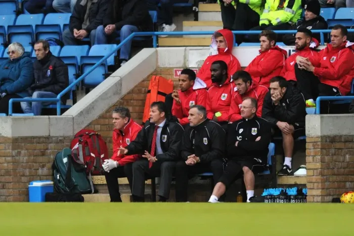 Framed Print : Steve Cotterill Shouts Instructions from the Bench: Gillingham vs. Bristol City, FA Cup Round One