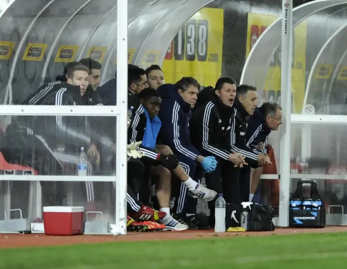 Framed Print : Steve Cotterill Urges On Bristol City at Watford FA Cup Replay