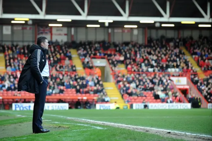 Framed Print : Steve Cotterill Watches as Bristol City Takes on Walsall in League One, 12 / 26 / 2013