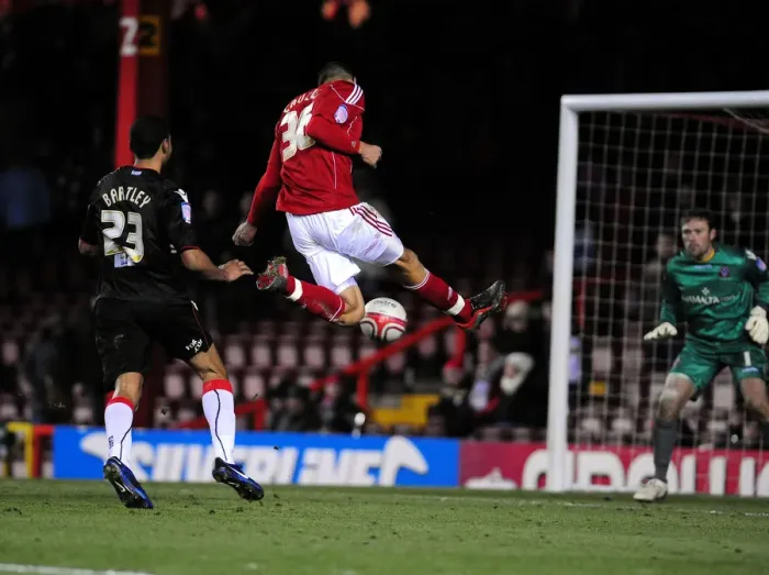 Framed Print : Steven Caulker's Thwarted Goal: A Near Miss for Bristol City Against Sheffield United - Championship Football Match, 27th November 2010