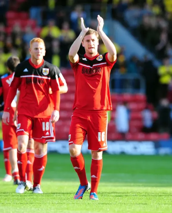 Framed Print : Steven Davies Appreciates Bristol City Fans at Vicarage Road, 2012 Framed Print : Steven Davies Appreciates Bristol City Fans at Vicarage Road, 2012