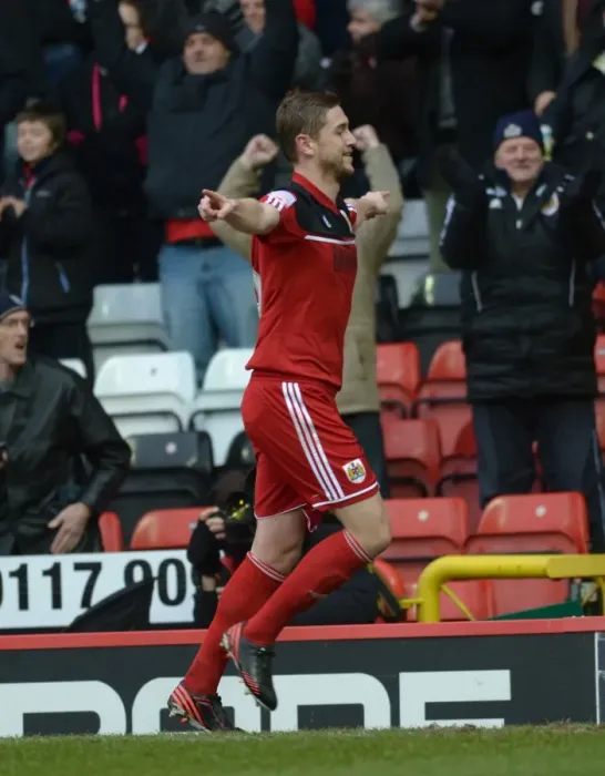 Framed Print : Steven Davies's Thrilling Goal Celebration: A Football Moment at Ashton Gate (Bristol City vs. Nottingham Forest, Npower Championship, February 9, 2013)