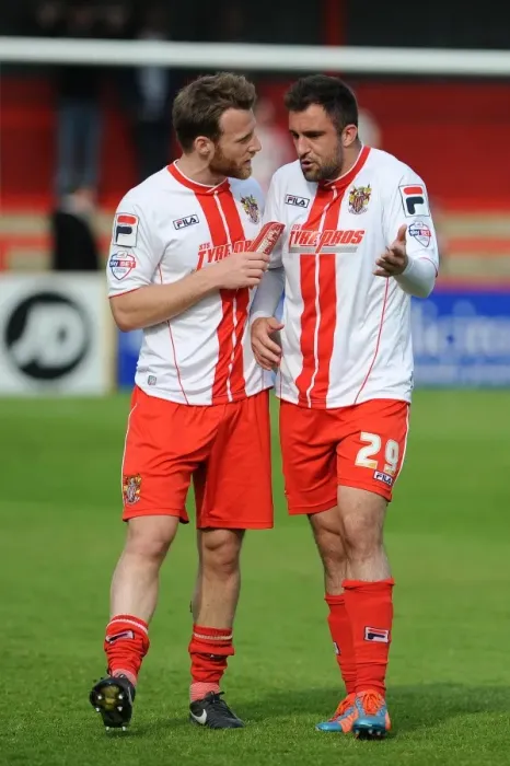 Framed Print : Stevenage's Luke Jones and Peter Hartley in Deep Conversation After Stevenage vs. Bristol City (April 2014) Framed Print : Stevenage's Luke Jones and Peter Hartley in Deep Conversation After Stevenage vs. Bristol City (April 2014)