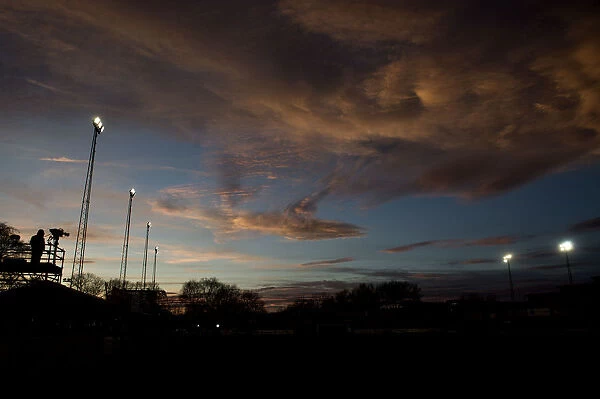 Sunset and Football Lights at Tamworth's The Lamb Ground: FA Cup Second Round Match between Tamworth and Bristol City