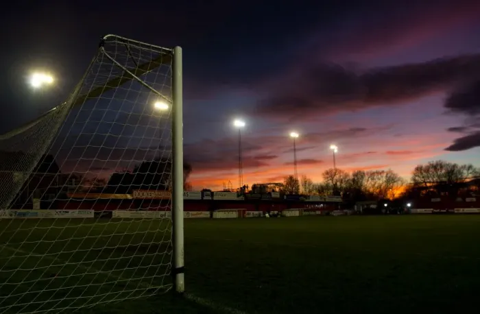 Framed Print : Sunset Over The Lamb Ground: Tamworth vs. Bristol City FA Cup Match