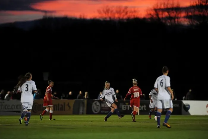 Framed Print : Sunset Showdown: Bristol Academy vs. Chelsea Ladies in the FA Womens Super League Framed Print : Sunset Showdown: Bristol Academy vs. Chelsea Ladies in the FA Womens Super League