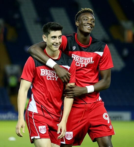 Tammy Abraham Laughs It Up with Teammates During Sheffield Wednesday vs. Bristol City Warm-Up