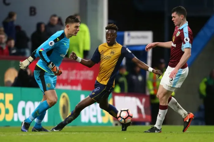 Framed Print : Tammy Abraham Pressures Nick Pope: Burnley vs. Bristol City, FA Cup Fourth Round Framed Print : Tammy Abraham Pressures Nick Pope: Burnley vs. Bristol City, FA Cup Fourth Round