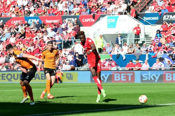 Framed Print : Tammy Abraham Scores Third Goal: Bristol City Crushes Wolverhampton Wanderers 3-0