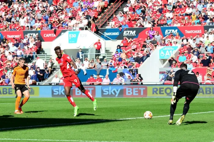Framed Print : Tammy Abraham Scores Third Goal: Bristol City Leads 3-0 vs. Wolverhampton Wanderers
