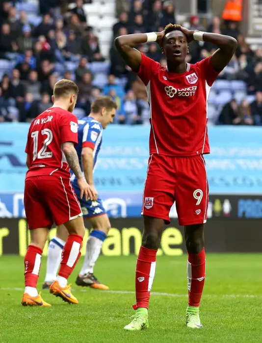 Framed Print : Tammy Abraham's Disappointment: A Missed Opportunity for Bristol City at Wigan Athletic Framed Print : Tammy Abraham's Disappointment: A Missed Opportunity for Bristol City at Wigan Athletic