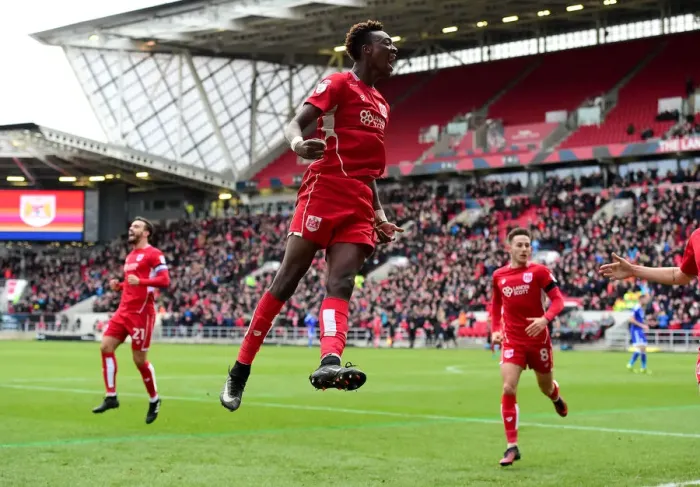 Framed Print : Tammy Abraham's Euphoric Goal Celebration: A Thrilling Moment at Ashton Gate (Bristol City vs. Cardiff City, Sky Bet Championship, 14 / 01 / 2017)