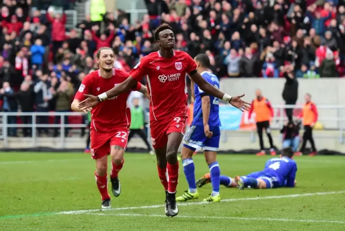 Framed Print : Tammy Abraham's Euphoric Goal Celebration: A Thrilling Moment at Ashton Gate (Bristol City vs. Cardiff City, January 14, 2017)