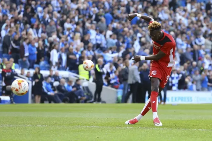 Framed Print : Tammy Abraham's Focus: Pre-Match Routine at Amex Stadium (Brighton & Hove Albion vs. Bristol City, Sky Bet Championship, April 2017) Framed Print : Tammy Abraham's Focus: Pre-Match Routine at Amex Stadium (Brighton & Hove Albion vs. Bristol City, Sky Bet Championship, April 2017)