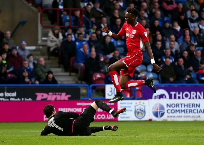 Framed Print : Tammy Abraham's Leap Over Danny Ward: Huddersfield vs. Bristol City Championship Clash (December 2016) Framed Print : Tammy Abraham's Leap Over Danny Ward: Huddersfield vs. Bristol City Championship Clash (December 2016)