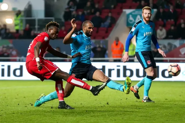 Framed Print : Tammy Abraham's Shot: Bristol City vs Fleetwood Town in FA Cup Third Round Proper
