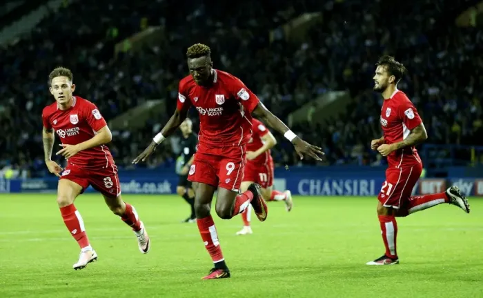 Framed Print : Tammy Abraham's Strike: A Celebratory Moment at Hillsborough - Bristol City vs. Sheffield Wednesday, 2016 Framed Print : Tammy Abraham's Strike: A Celebratory Moment at Hillsborough - Bristol City vs. Sheffield Wednesday, 2016