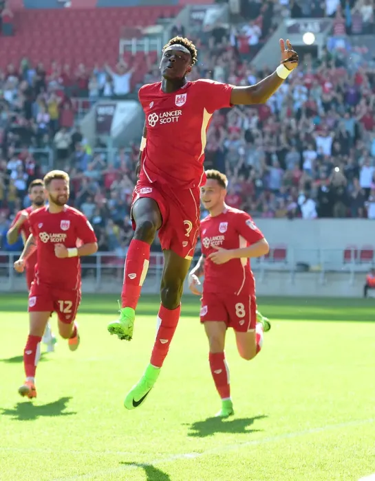 Framed Print : Tammy Abraham's Thrilling Goal Celebration: Historic Upset of Wolverhampton Wanderers by Bristol City in Sky Bet Championship (08 / 04 / 2017)