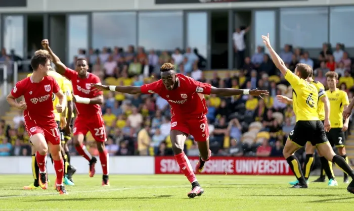 Framed Print : Tammy Abraham's Thrilling Goal Celebration: Burton Albion vs. Bristol City (Sky Bet Championship, 2016)