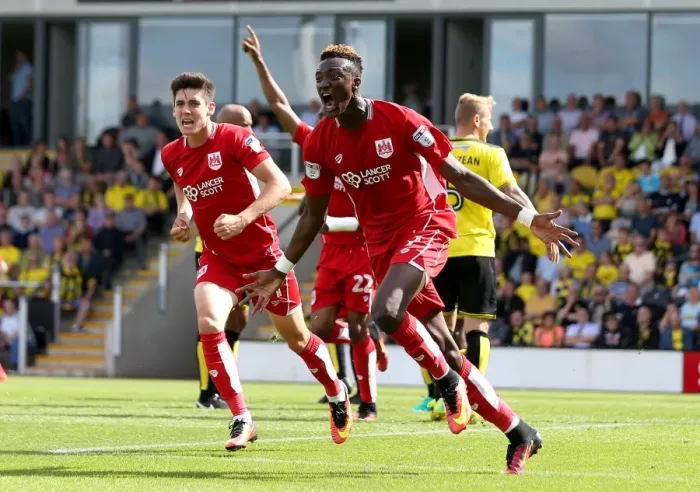 Framed Print : Tammy Abraham's Thrilling Goal Celebration: Burton Albion vs. Bristol City (Sky Bet Championship, 2016)