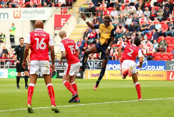 Framed Print : Tammy Abraham's Thrilling Header: Rotherham United vs. Bristol City Championship Clash Framed Print : Tammy Abraham's Thrilling Header: Rotherham United vs. Bristol City Championship Clash