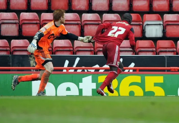 Framed Print : Tense Football Showdown: Bogdan's Last-Minute Save vs Adomah - Bristol City vs Bolton Wanderers