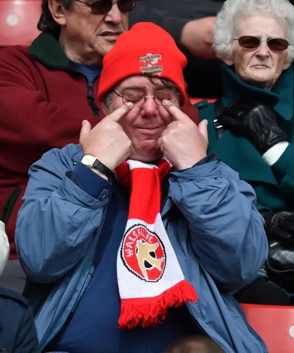 Framed Print : Tense Moment at Ashton Gate: A Walsall Supporter's Intense Expression during the Sky Bet League One Match between Bristol City and Walsall Framed Print : Tense Moment at Ashton Gate: A Walsall Supporter's Intense Expression during the Sky Bet League One Match between Bristol City and Walsall
