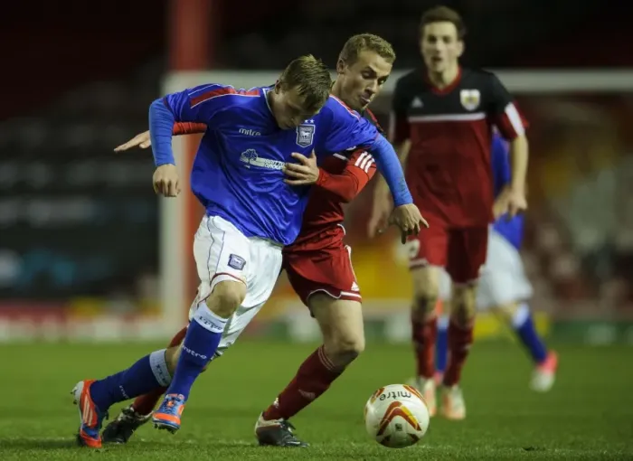 Framed Print : Tense Moment: Bristol City U18s vs Ipswich Town U18 - FA Youth Cup Third Round Proper, Ashton Gate Stadium