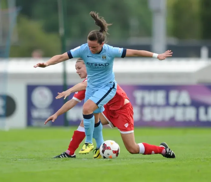 Framed Print : Tense Moment: Dykes Denies Johnston in Women's Super League Clash Framed Print : Tense Moment: Dykes Denies Johnston in Women's Super League Clash