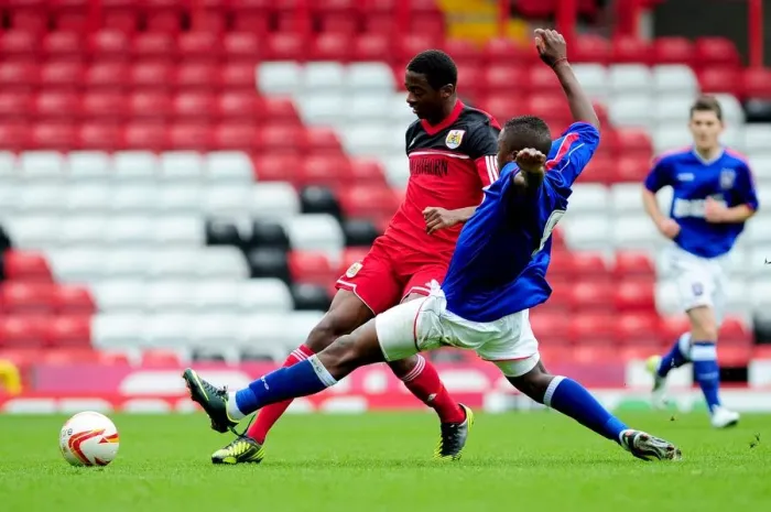 Framed Print : Tense Rivalry: Krans vs. Kourouma, Ashton Gate's U21 Football Showdown Framed Print : Tense Rivalry: Krans vs. Kourouma, Ashton Gate's U21 Football Showdown