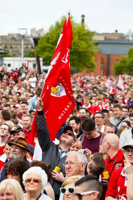 Framed Print : Thousands Celebrate: Bristol City's Double Title Victory Parade - Championship Promotion and Johnstones Paint Trophy Win Framed Print : Thousands Celebrate: Bristol City's Double Title Victory Parade - Championship Promotion and Johnstones Paint Trophy Win
