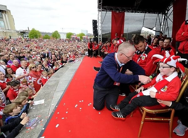 Thousands Gather for Bristol City Celebration: Oskar Pycroft, Supporter of the Year, Speaks to the Crowd